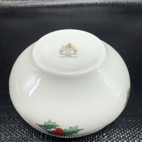 Pickard China Christmas Holly Berry Made In USA Fine Porcelain Dish Bowl Gold - Picture 7 of 10
